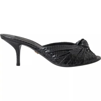 Shop Dolce & Gabbana Black Python Leather Heels Slides Women's Shoes