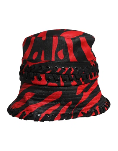 Dolce & Gabbana Black Red Stripe Polyester Wide Brim Bucket Hat In Red