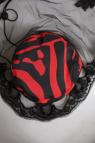 Dolce & Gabbana Black Red Stripes Lace Tulle Bucket Hat In Black