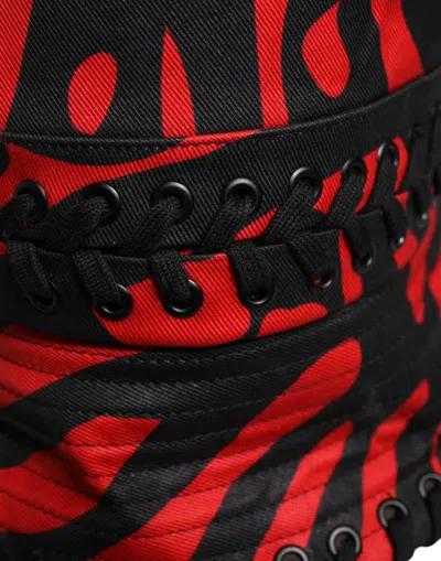 Dolce & Gabbana Black Red Stripe Polyester Wide Brim Bucket Hat In Red