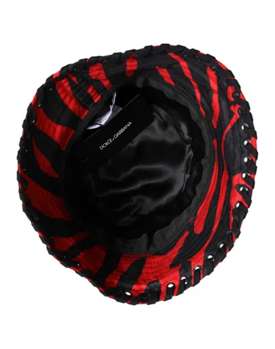Dolce & Gabbana Black Red Stripe Polyester Wide Brim Bucket Hat In Red