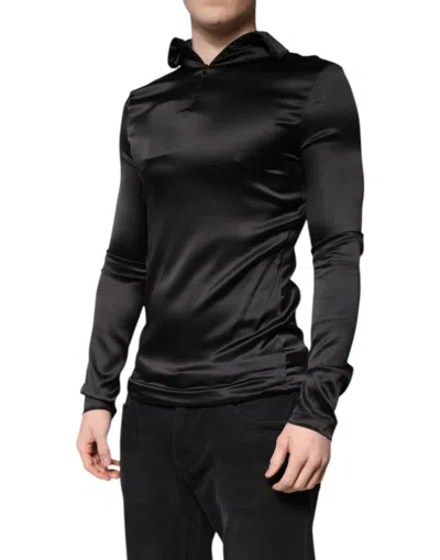 Dolce & Gabbana Black Silk Turtleneck Men Pullover Sweater In Black