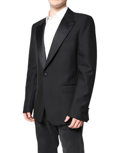 Dolce & Gabbana Black Wool Single Breasted Coat Blazer In Black