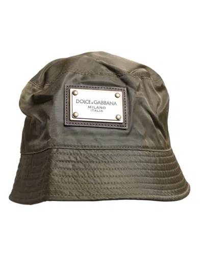 Dolce & Gabbana Brown Dg Plaque Wide Brim Bucket Men's Hat