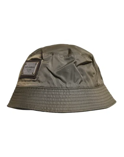 Dolce & Gabbana Brown Dg Plaque Wide Brim Bucket Men's Hat