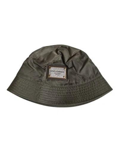 Dolce & Gabbana Brown Dg Plaque Wide Brim Bucket Men's Hat