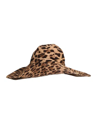 Pre-owned Dolce & Gabbana Brown Leopard Viscose Women Bucket Women's Hat ()