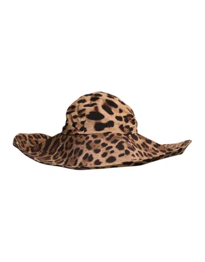 Pre-owned Dolce & Gabbana Brown Leopard Viscose Women Bucket Women's Hat ()