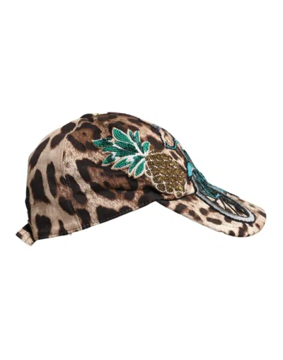Shop Dolce & Gabbana Brown Leopard Sequin Sicily Baseball Women's Cap