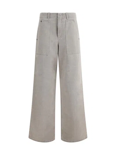 Fendi Wide Leg Denim Trousers With Multiple Pockets