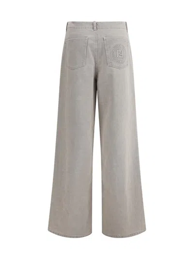 Fendi Wide Leg Denim Trousers With Multiple Pockets