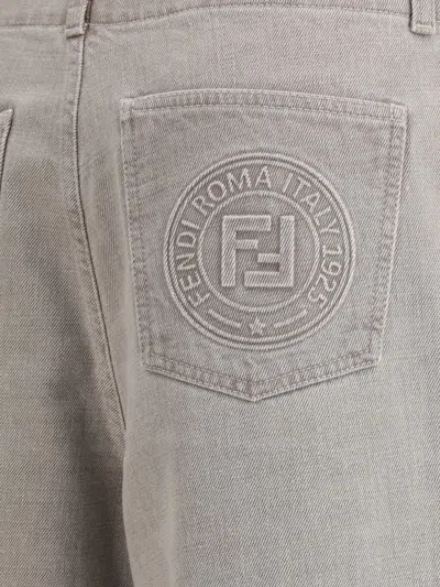 Fendi Wide Leg Denim Trousers With Multiple Pockets