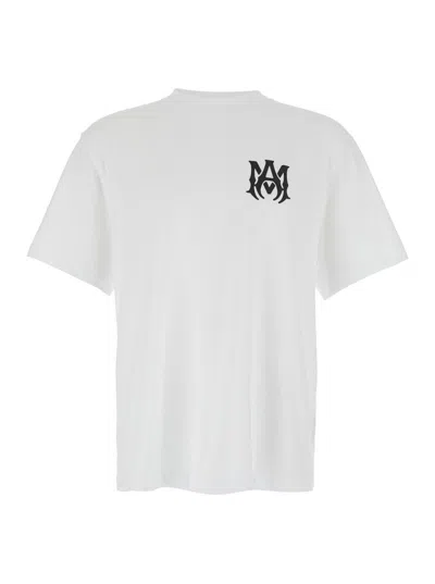 Amiri White Crewneck T-shirt With Logo Print On The Front And Logo Lettering On The Rear In Cotton Man
