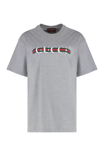 Gucci Women Grey Printed Cotton Jersey T-shirt