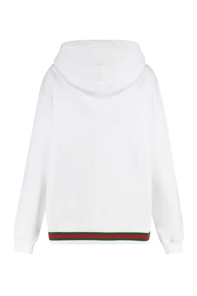Gucci White Sweatshirt With Logo Imprinted On The Front And Web Detail On The Edge In Cotton Man