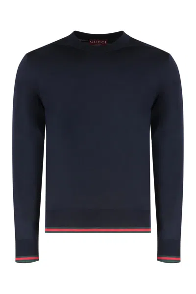 Gucci Long-sleeve Black Crewneck Sweater With Ribbed Details