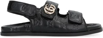 Gucci Nappa Leather Open Toe Flat Sole Sandals In Black