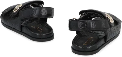 Gucci Nappa Leather Open Toe Flat Sole Sandals In Black