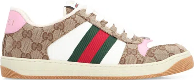 Gucci Women Gg Fabric Sneakers With Iconic Web Stripe On The Side In Gray