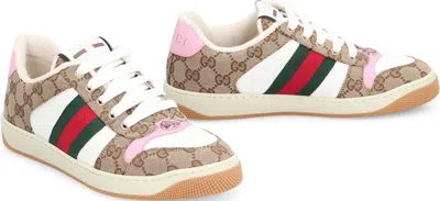 Gucci Women Gg Fabric Sneakers With Iconic Web Stripe On The Side In Gray