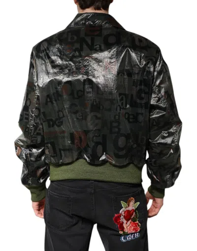 Dolce & Gabbana Green Dg Logo Print Bomber Full Zip Jacket In Green