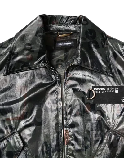 Dolce & Gabbana Green Dg Logo Print Bomber Full Zip Jacket In Green