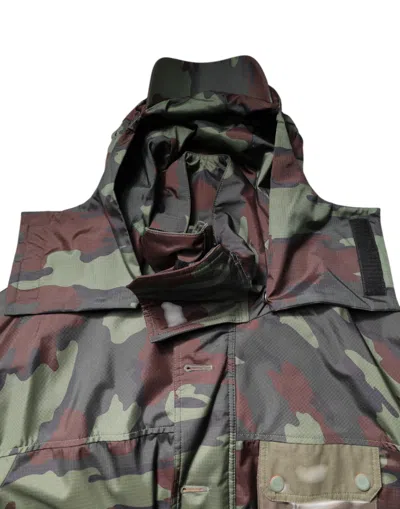 Dolce & Gabbana Multicolor Camouflage Button Hooded Jacket In Green