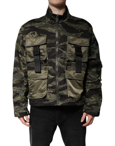 Dolce & Gabbana Multicolor Camouflage Cotton Bomber Jacket In Green
