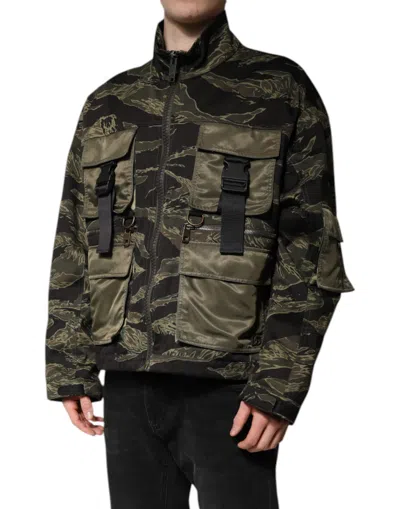 Dolce & Gabbana Multicolor Camouflage Cotton Bomber Jacket In Green