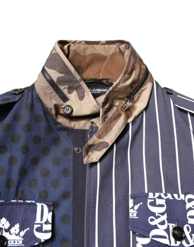 Dolce & Gabbana Multicolor Cotton Logo Patchwork Coat Jacket In Blue
