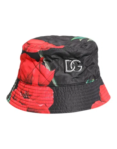Dolce & Gabbana Multicolor Dg Plaque Wide Brim Bucket Hat In Black