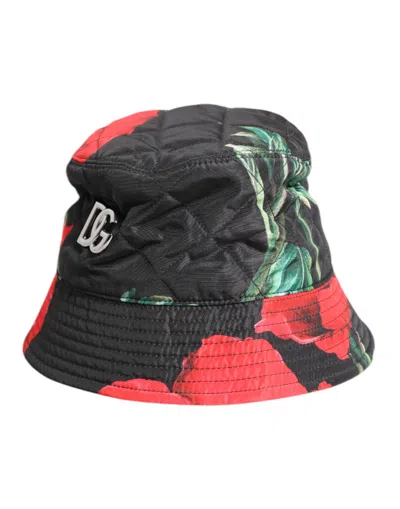 Dolce & Gabbana Multicolor Dg Plaque Wide Brim Bucket Hat In Black