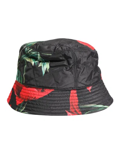 Dolce & Gabbana Multicolor Dg Plaque Wide Brim Bucket Hat In Black