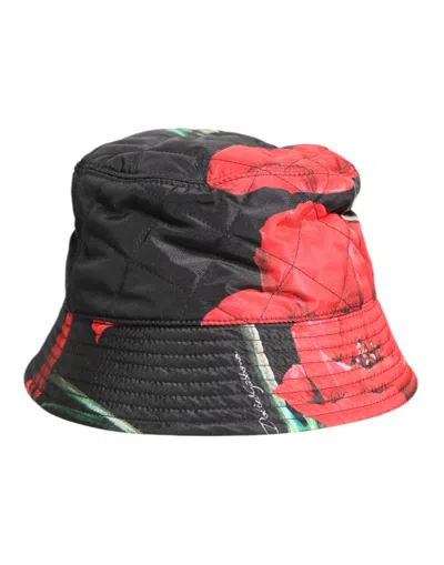 Dolce & Gabbana Multicolor Dg Plaque Wide Brim Bucket Hat In Black