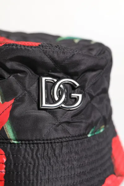 Dolce & Gabbana Multicolor Dg Plaque Wide Brim Bucket Hat In Black