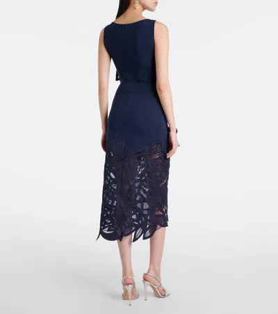 Oscar De La Renta Rose Guipure Long Knit Dress In Navy