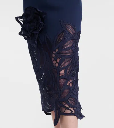 Oscar De La Renta Rose Guipure Long Knit Dress In Navy