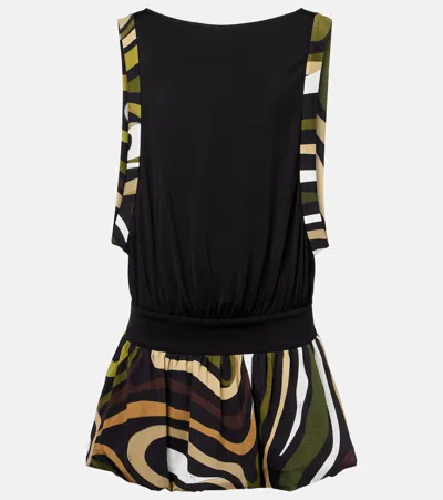 Pucci Open-back Gathered Printed Stretch-satin Jersey Mini Dress