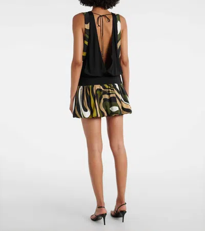 Pucci Open-back Gathered Printed Stretch-satin Jersey Mini Dress
