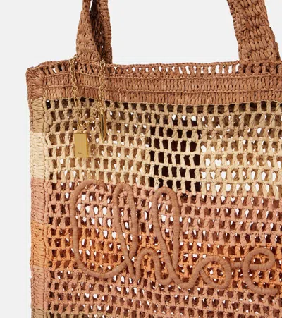 Chloé Chloe Women Embroidered Raffia Small Summer Banana Shopping Bag