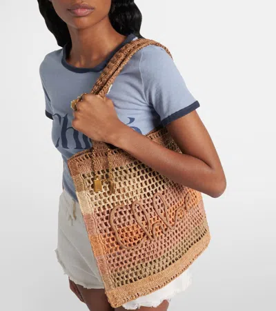 Chloé Chloe Women Embroidered Raffia Small Summer Banana Shopping Bag
