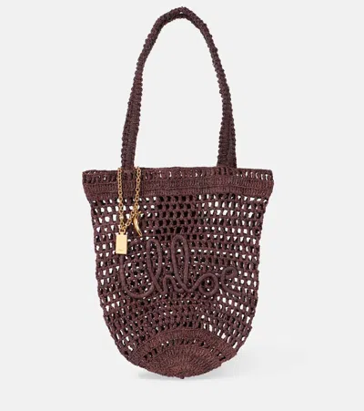 Chloé Chloe Women Brown Raffia Small Summer Banana Shopping Bag