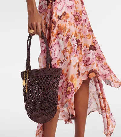 Chloé Chloe Women Brown Raffia Small Summer Banana Shopping Bag