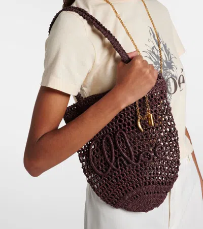 Chloé Chloe Women Brown Raffia Small Summer Banana Shopping Bag
