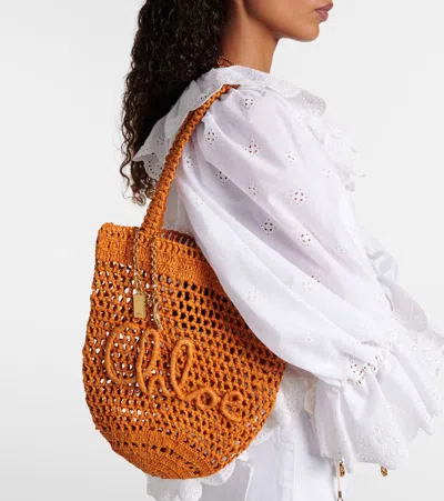 Chloé Summer Banana Raffia Tote Bag In Brown