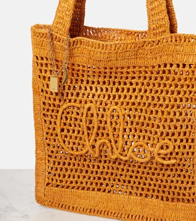 Chloé Summer Banana Raffia Tote Bag In Orange