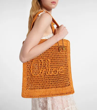 Chloé Summer Banana Raffia Tote Bag In Orange