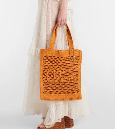 Chloé Summer Banana Raffia Tote Bag In Orange