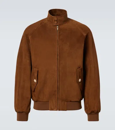 Valentino Ribbed Lambskin Suede Leather Jacket With Stand-up Collar In Brown