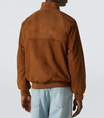 Valentino Ribbed Lambskin Suede Leather Jacket With Stand-up Collar In Brown